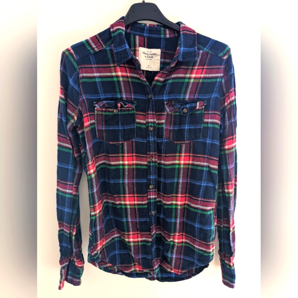 Abercrombie & Fitch Plaid Button Down Shirt Blue Red Size XS